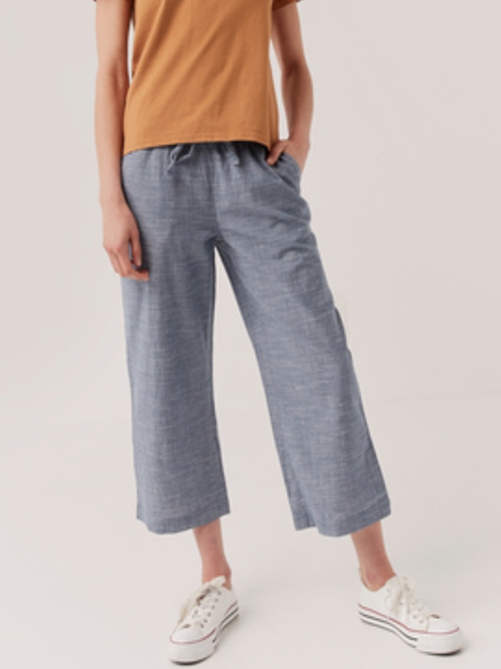 Pact Cropped Wide-Leg Chambray Pants